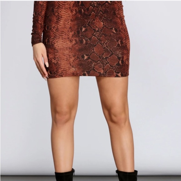 Snakeskin Mini Skirt in Fiery Red/Orange - Picture 1 of 2